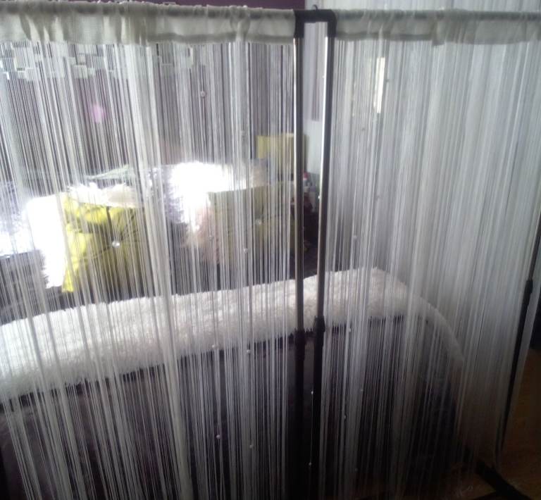 2.85m x150cm Plain White & Beaded 4 Panels of Fringed Room Divider ...