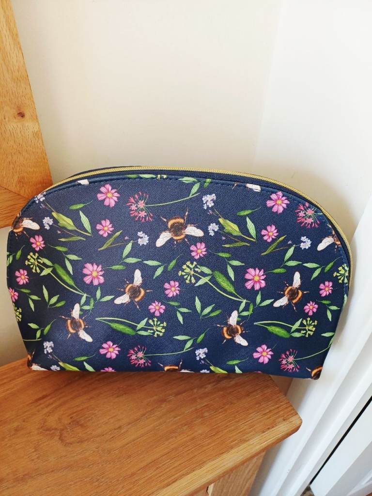 Navy Floral & Bumblebee Cosmetic Bag - Brand New
