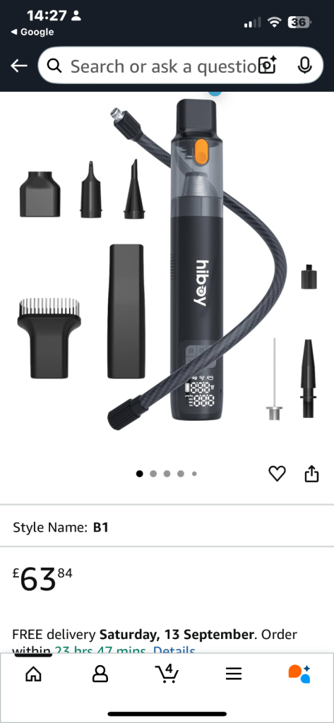 Tyre inflater/ vacuum and accessories 