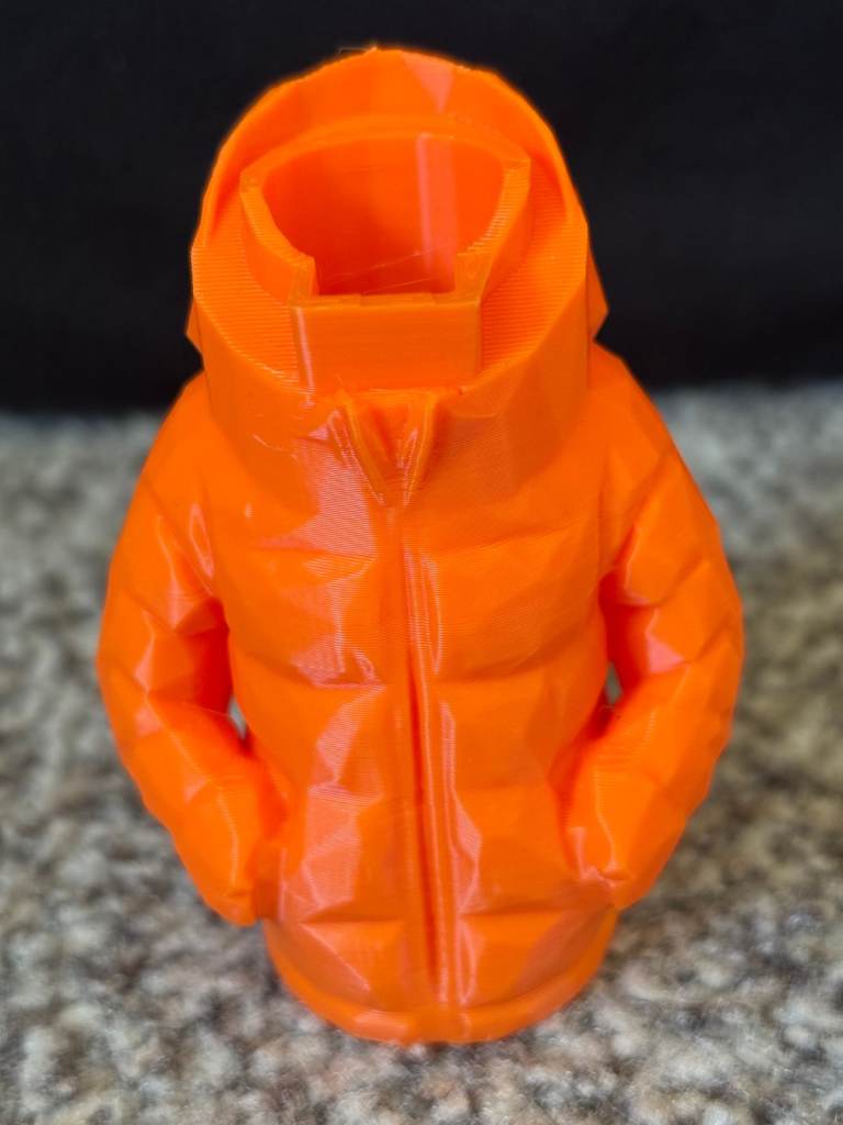 Funky Orange 3D Printed Puffer Jacket Figurine for clipper lighters