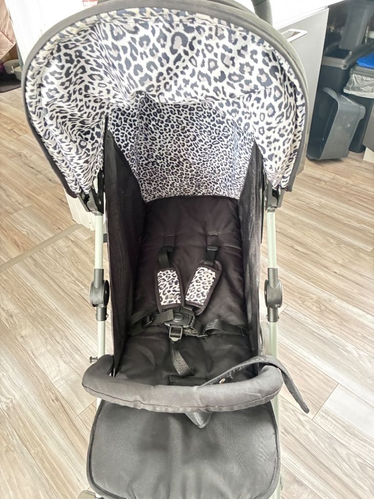 Baby Pushchair Stroller – Black with Leopard Print Hood