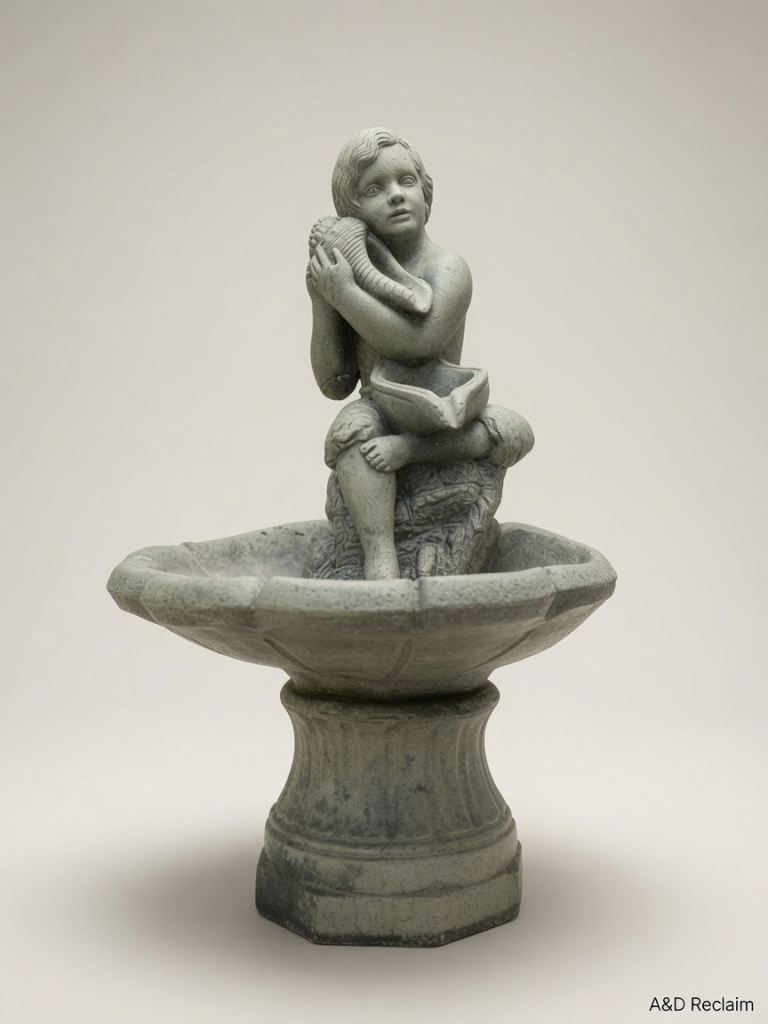 Reclaimed Concrete Garden Cherub Water Feature / Bird Bath