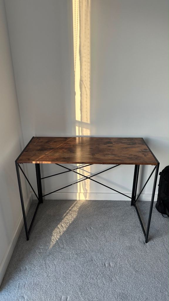 SOLD Dawoo Folding Desk – Brown Wood and Black Metal Frame