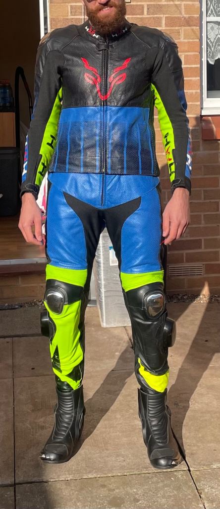 Full motorbike gear (suit, boots and helmet)