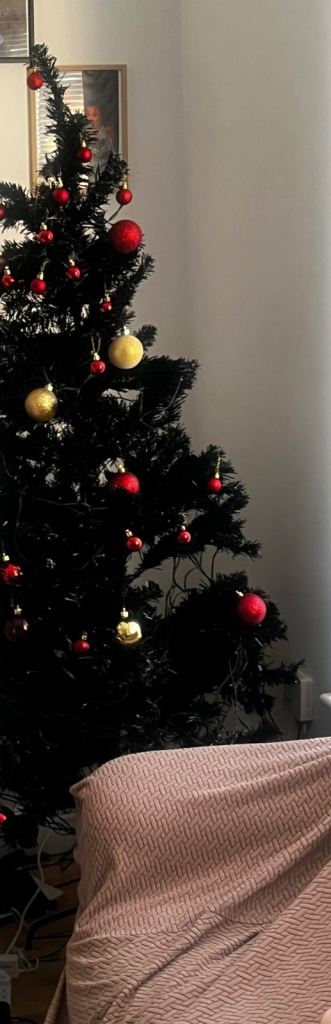 Black Christmas Tree with Lights – Good Condition