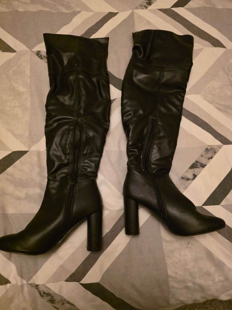 Truffle Collection Black Faux Leather Knee High Boots - New