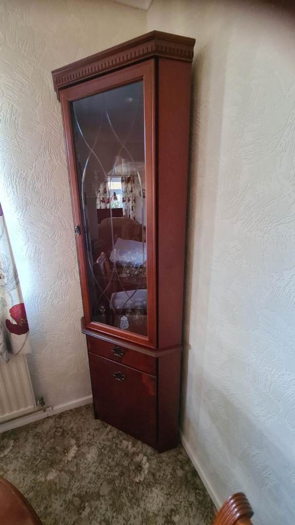 Reproduction tall corner cabinet mahogany