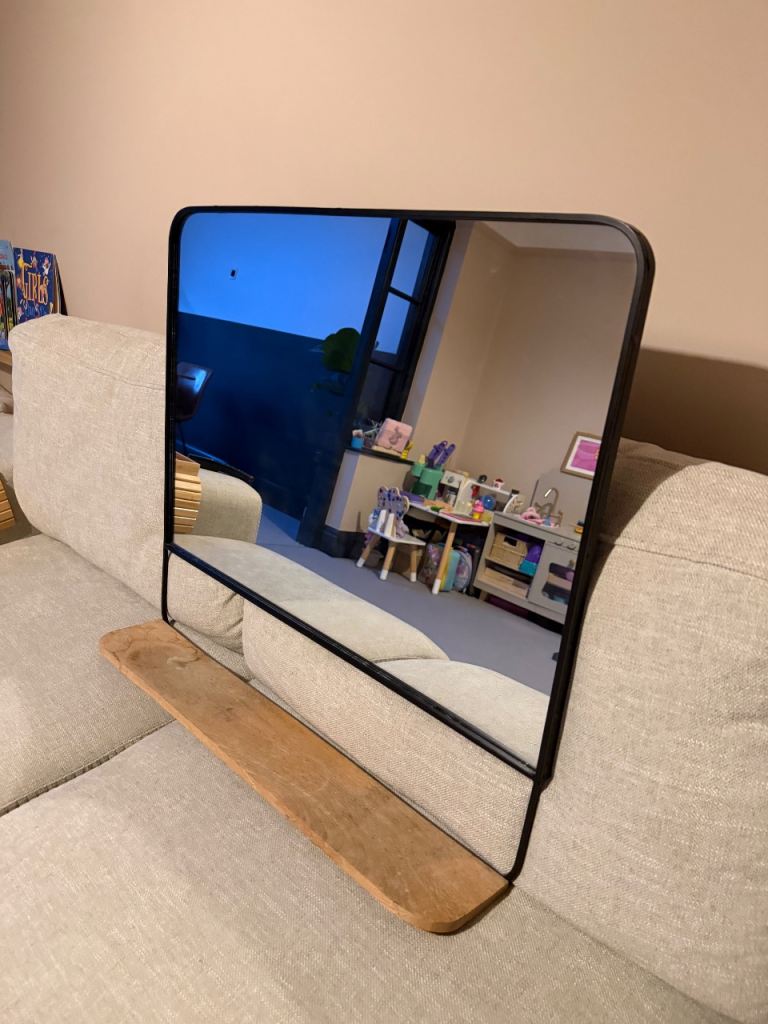 NKUKU MIRROR - Black with Wood Shelf, As Good As New