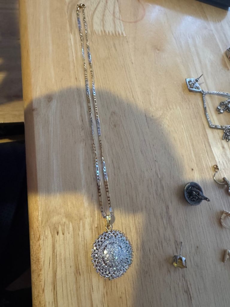 Stunning Gold toned  Necklace with Large Crystal Pendant