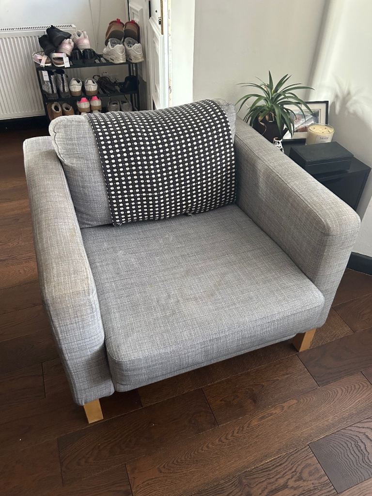 Comfortable Grey Fabric Armchair – Used condition