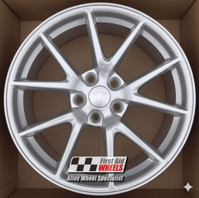 R592S Swap TESLA MODEL 3 4x 18'' GENUINE REFRESH BRIGHT SILVER ALLOY WHEELS