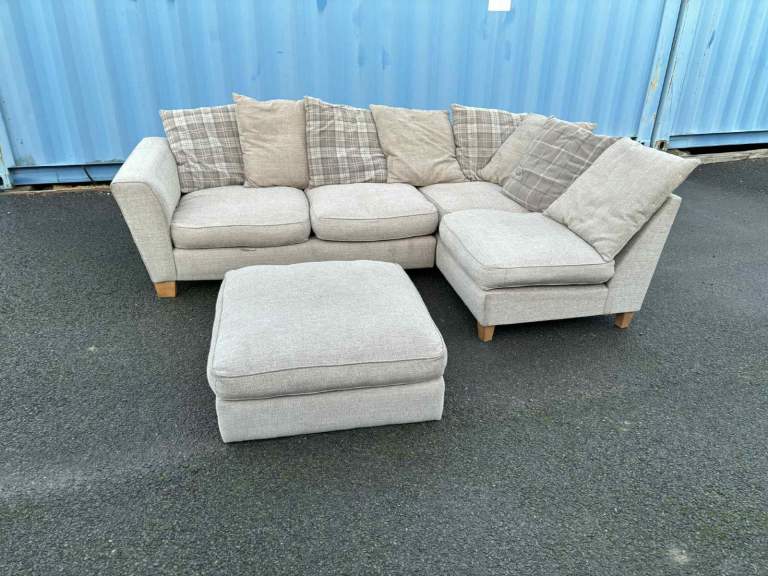 image for Beige L Shape corner sofa with matching footstool DELIVERY AVAILABLE