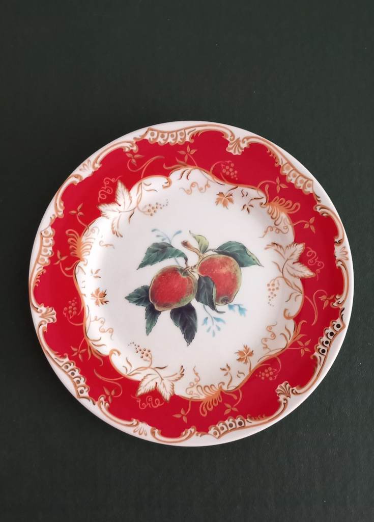 Decorative Apple Design Plate with Red and Gold Trim