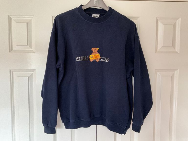 Vintage Steiff Club Navy Blue Sweatshirt, Size M, Embroidered Teddy Bear Rare GC