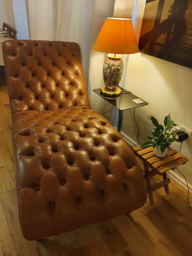 DFS Luxury Brown Real Genuine Leather Chesterfield Chase Lounge Sofa 