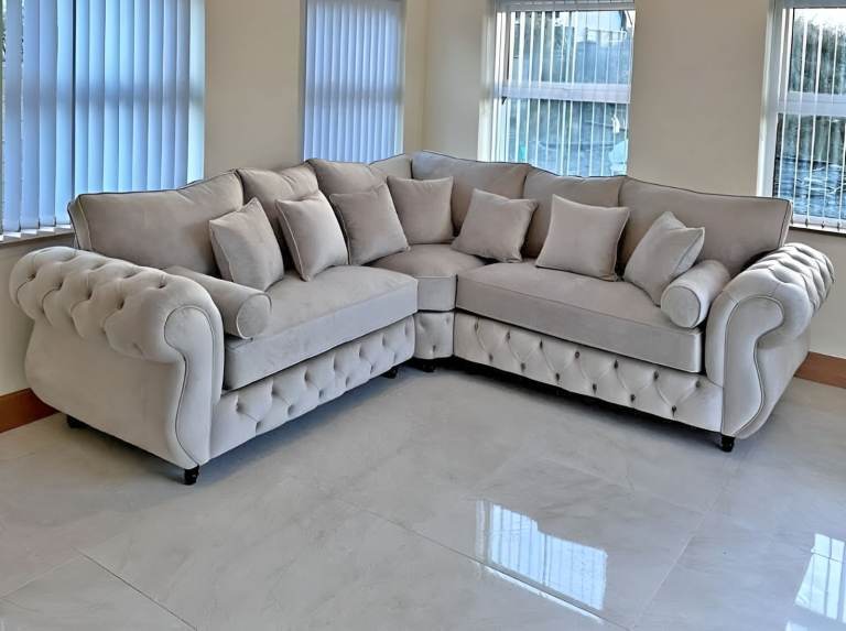 Luxury Falcon sofa set | 5 Seater Corner sofa | Beige & Grey Color corner sofa | Quick Delivery