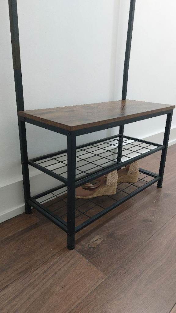 Industrial Style Hall Tree Coat Rack with Shoe Bench