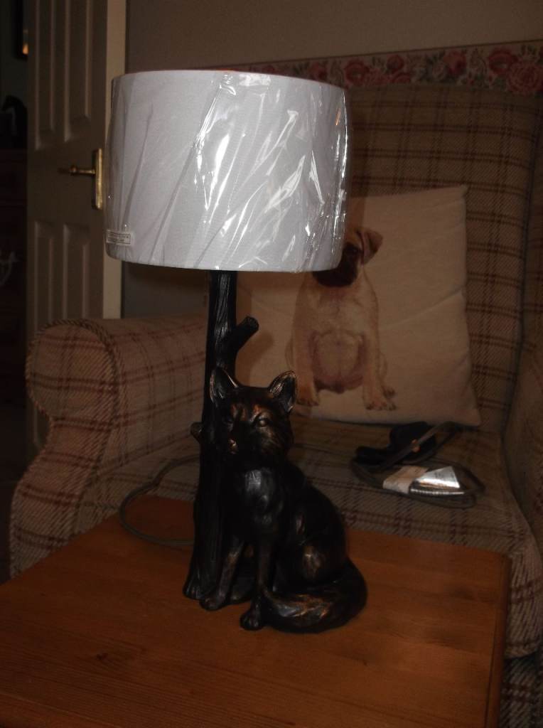 Lovely Dark Bronze Colour Country Fox Lamp with New Shade
