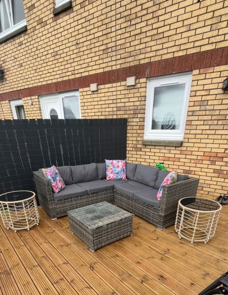 Garden Rattan Corner Sofa Set with Cushions and Coffee Table