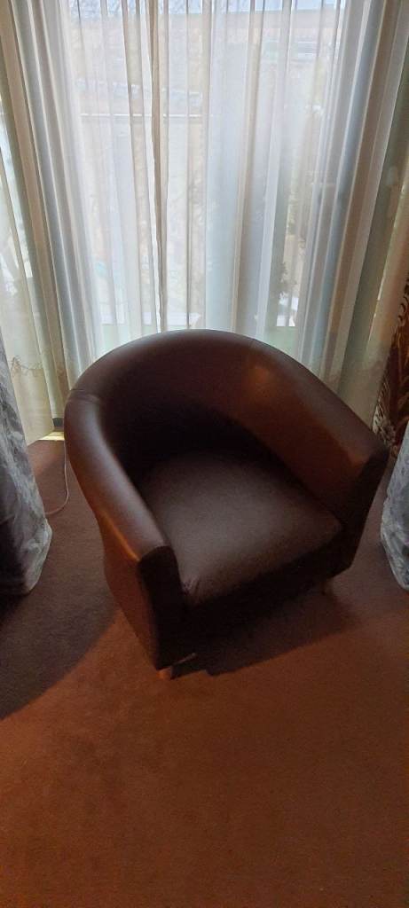 Brown Faux Leather Tub / Bucket Chair - collection only