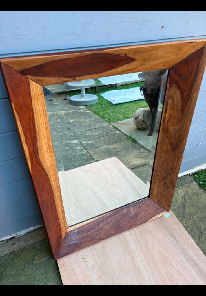 Beautiful large heavy handmade solid sheesham wood framed bevel edge mirror for sale 