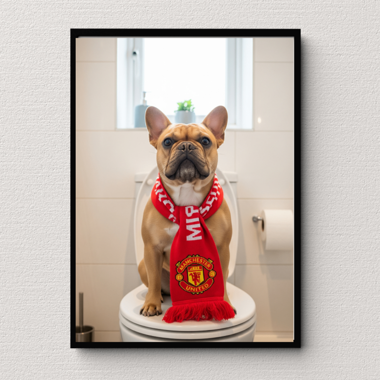 Funny Dog Toilet Picture – Manchester United Scarf Wall Art