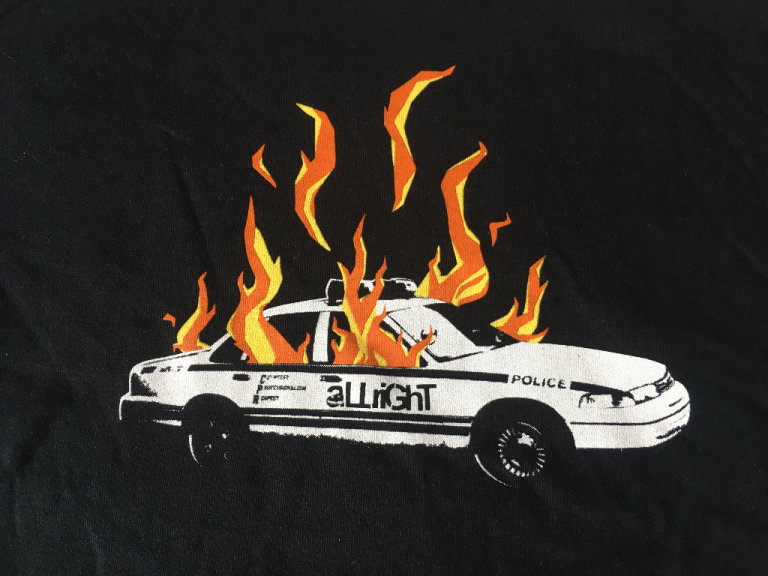aLLriGhT burning police car T-Shirt, Black