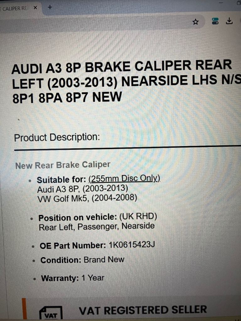Brake Calipers VW Golf /Audi 