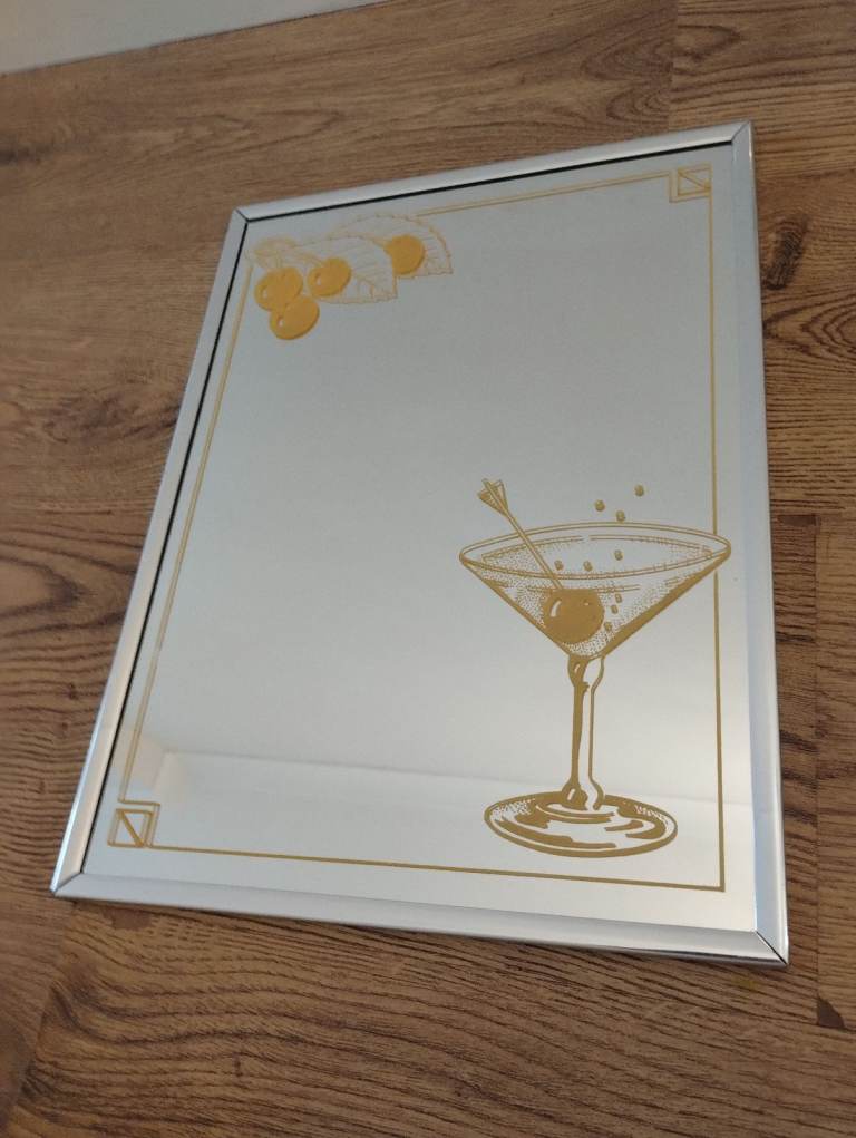 Mirror picture. Cocktail / Martini glass. Metal frame. Nice.