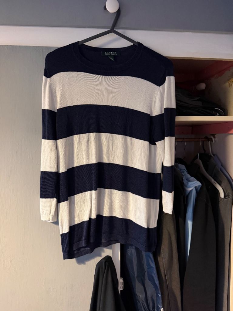 Ralph Lauren Striped Jumper – Navy and White, Size M