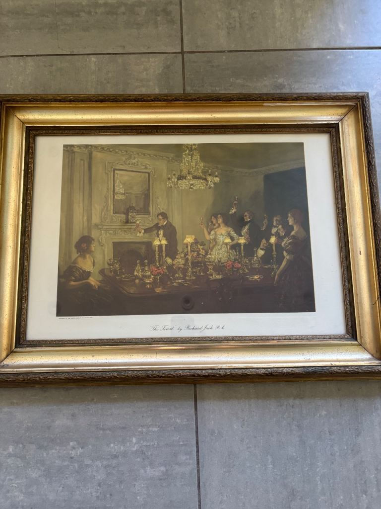Vintage Large framed art print titled "The Toast" by the British artist Richard Jack R.A. 