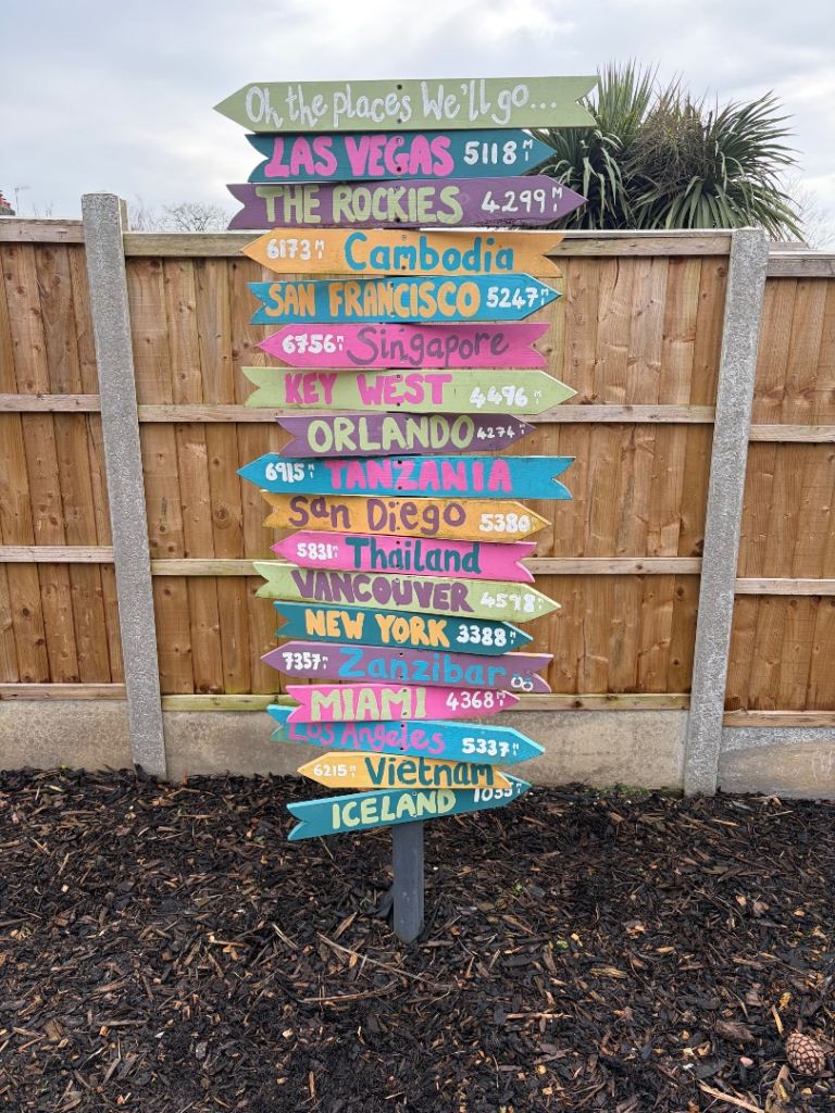 Colourful Wooden Travel Signpost - Garden Furniture