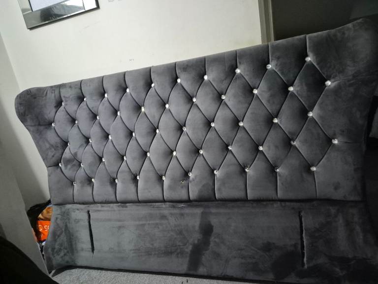 King size-  Grey velvet head and bottom board