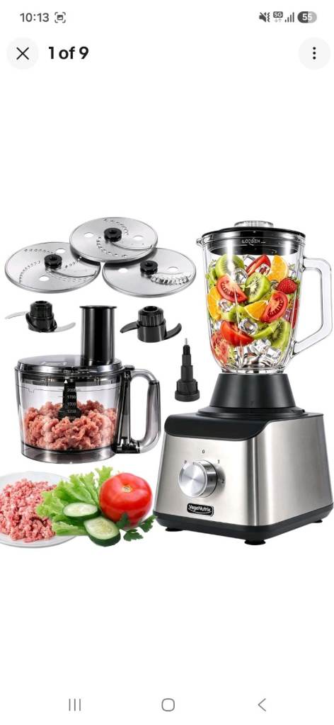 1500W Food Processor & Blender2.5L Chopper, 2L Glass Blender, 2 Speeds & Pulse