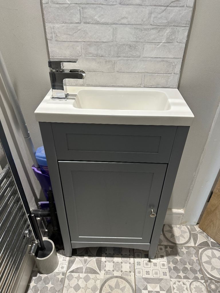 Good Condition Grey Cloakroom Basin Unit with Tap Included