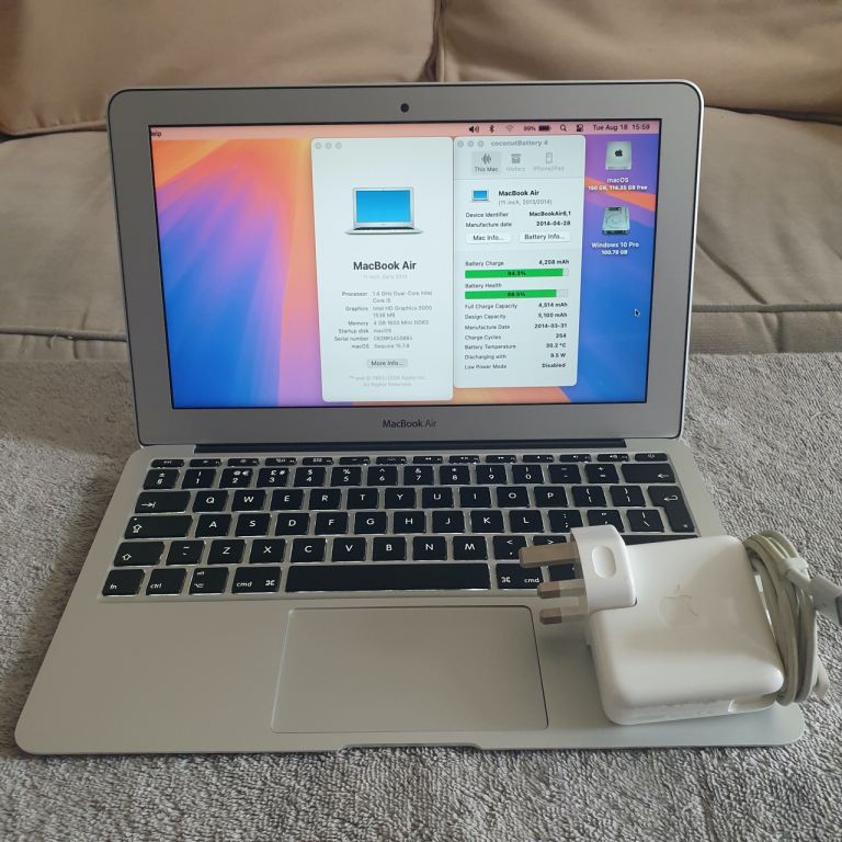  MacBook Air 11” - Excellent Condition, Charger, macOS Sequoia, Windows 10, MS Office