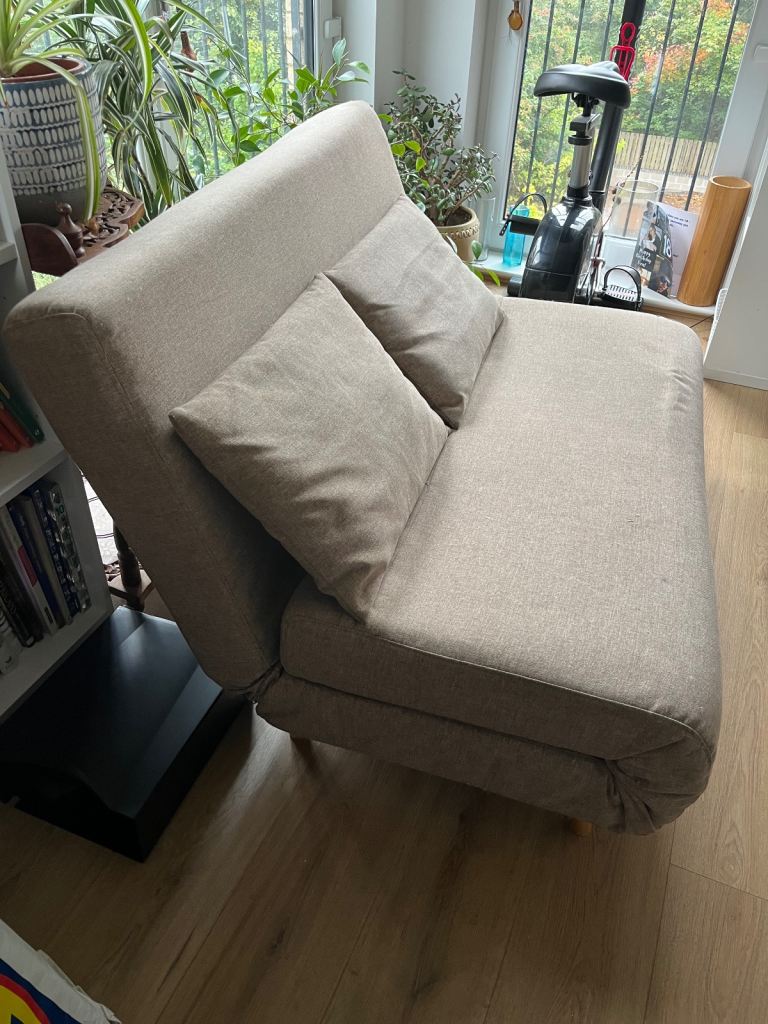 REDUCED PRICE: Small sofa bed, beige, VGC £40