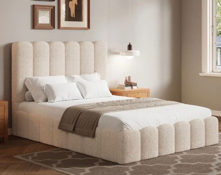 Stylish Beige Fabric Double Ottoman Bed – As New Condition