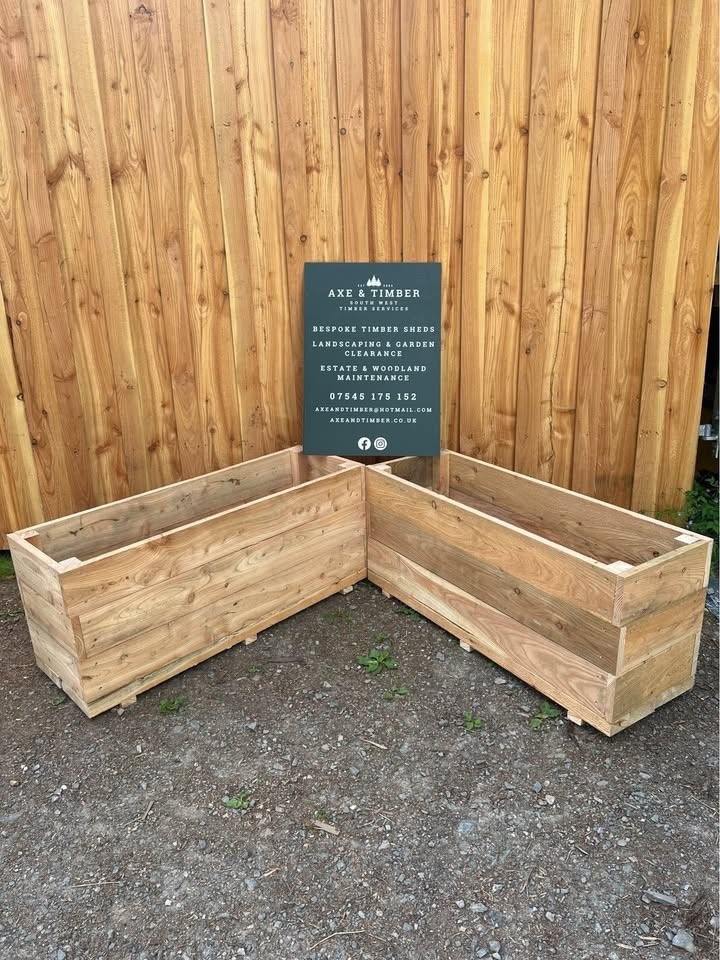 Pair of Larch Timber Garden Planters 120cm | Heavy Duty Wooden Raised Flower Bed