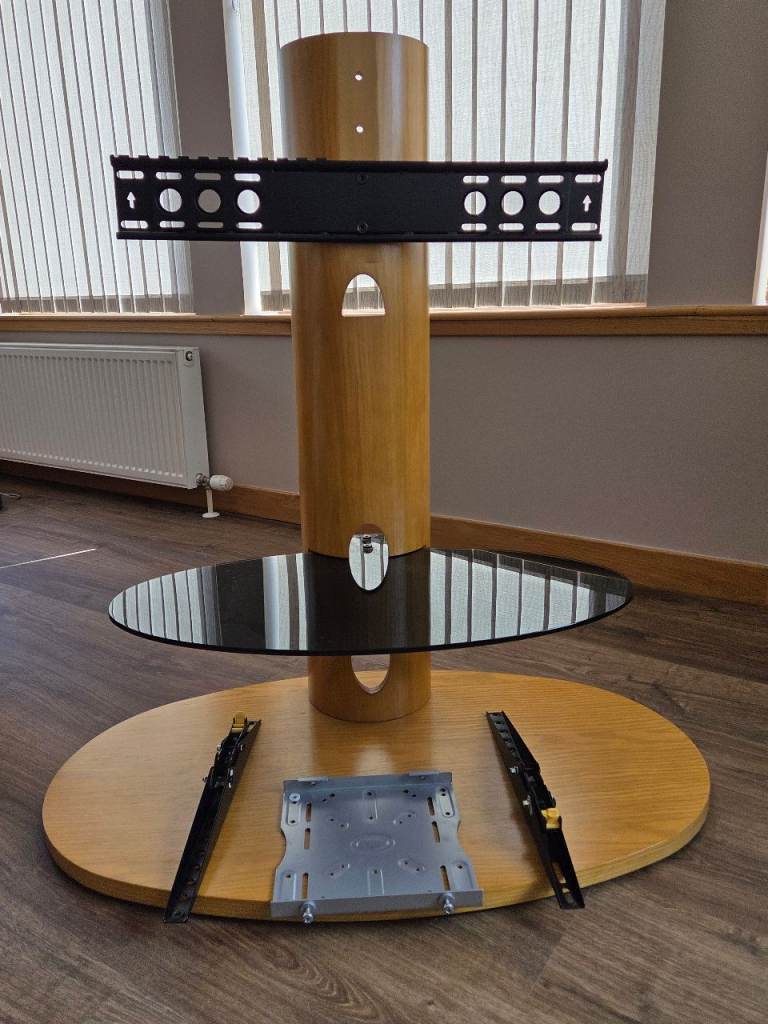 Oak TV stand with glass shelf and tv bracket