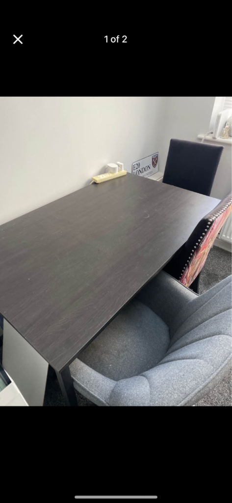 Dark Wood Effect Dining Table – Fair Condition