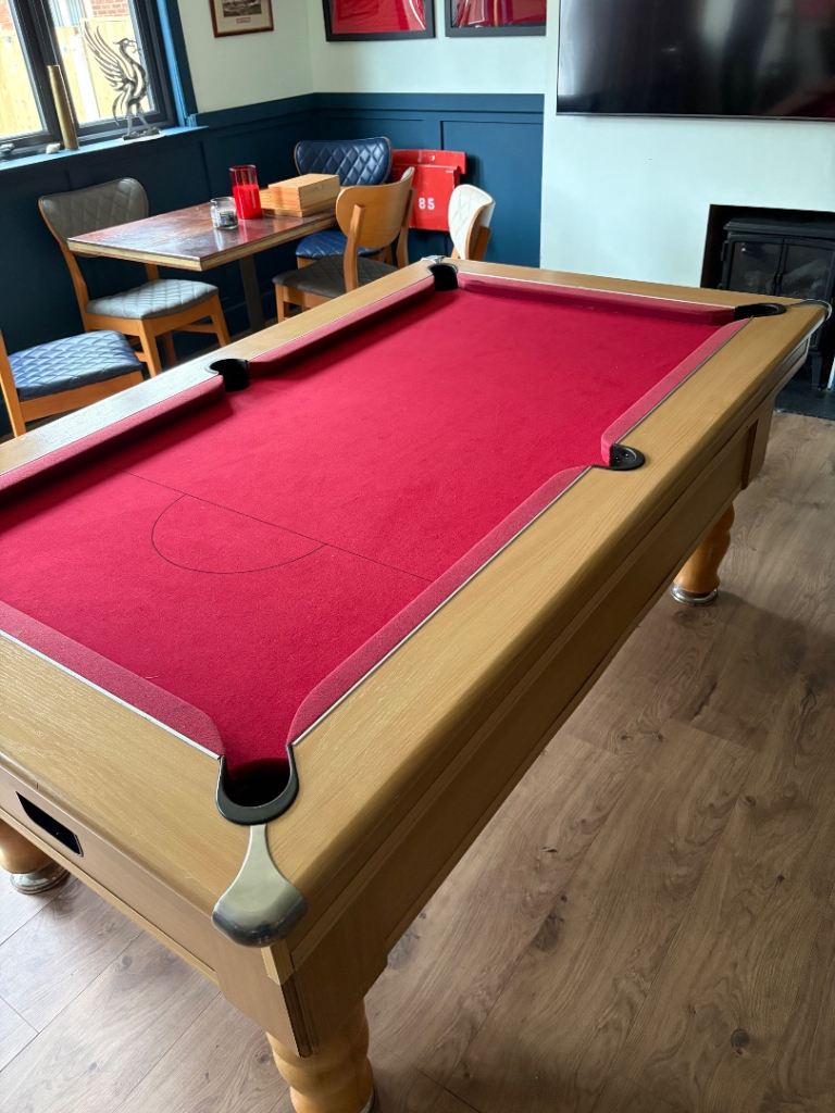 Full Size Pool Table with Red Felt – Good Nick