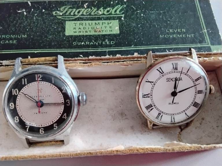 Vintage ingersol triumph mens watch & box & free USSR sekonda 