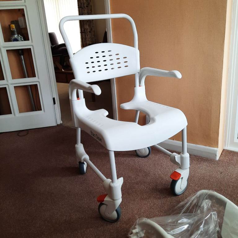 Etac Clean Mobile Shower Commode Chair White 49cm 4 Castors