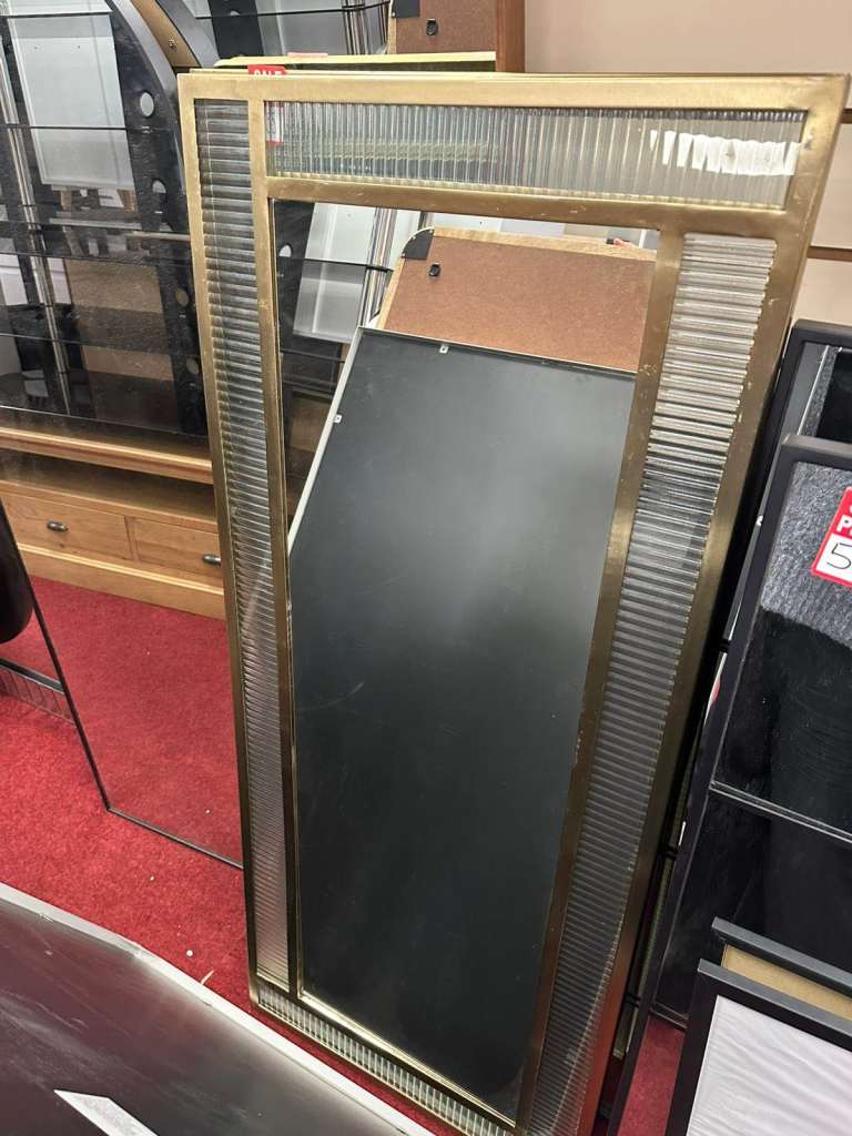 Glass & Brass Ribbed Wall Mirror 140x60cm