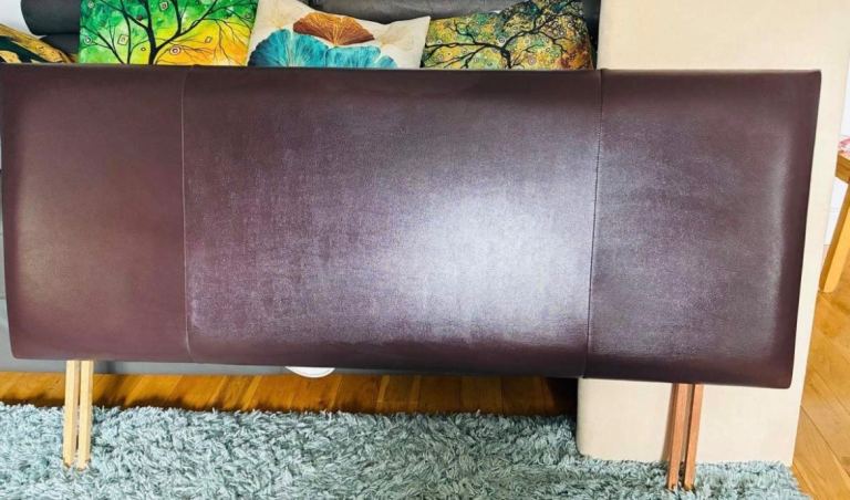 Double Headboard – Brown Faux Leather, Good Condition