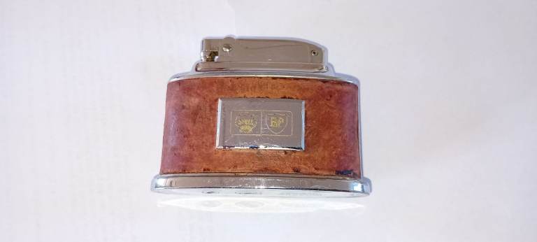 Vintage Shell and BP Table Lighter made by Ronson – Faux leather and Chrome, Good Condition