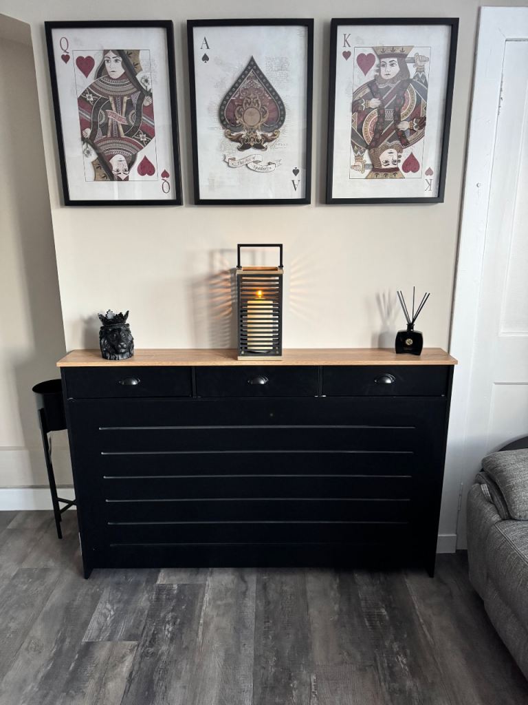 Black and wood radiator cabinet