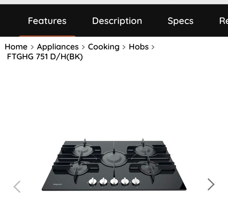 Hotpoint gas hob FTGHG 751 D/H(BK)