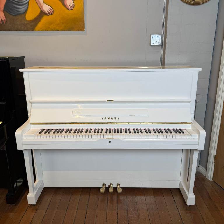 Yamaha U1 Upright Piano White Polyester | VIDEO | Sherwood Phoenix Pianos